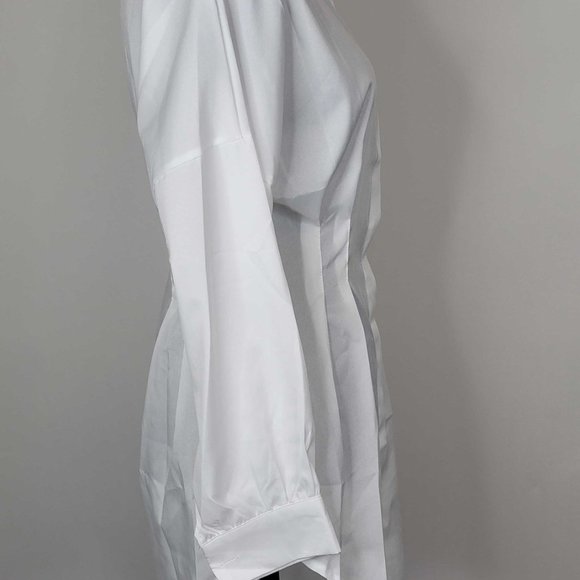 White  Mini Long Sleeve Casual Shirt Dress, Sexy Top - Picture 2 of 4